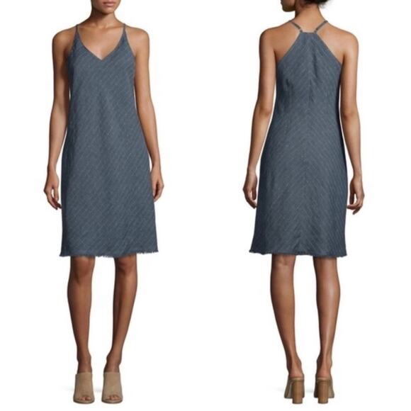 ATM Anthony Thomas Melillo Linen Racerback Metallic Stripe Chambray Dress - Med - Picture 14 of 14